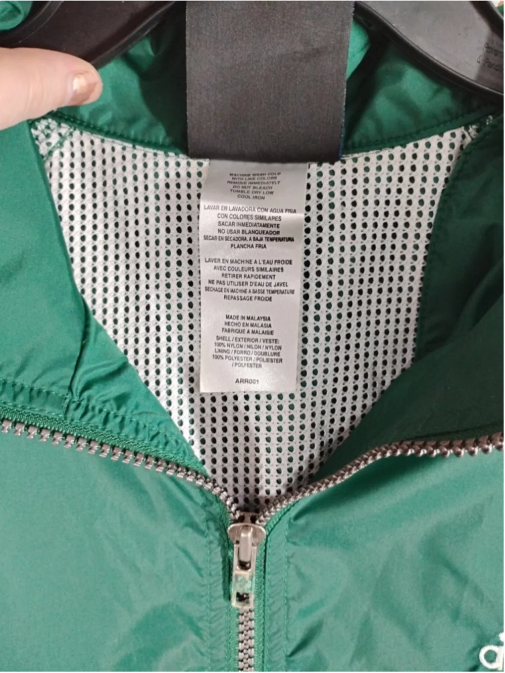 Vintage Adidas Windbreaker Jacket Mens M Green Hooded Full Zip 3 Stripe Track